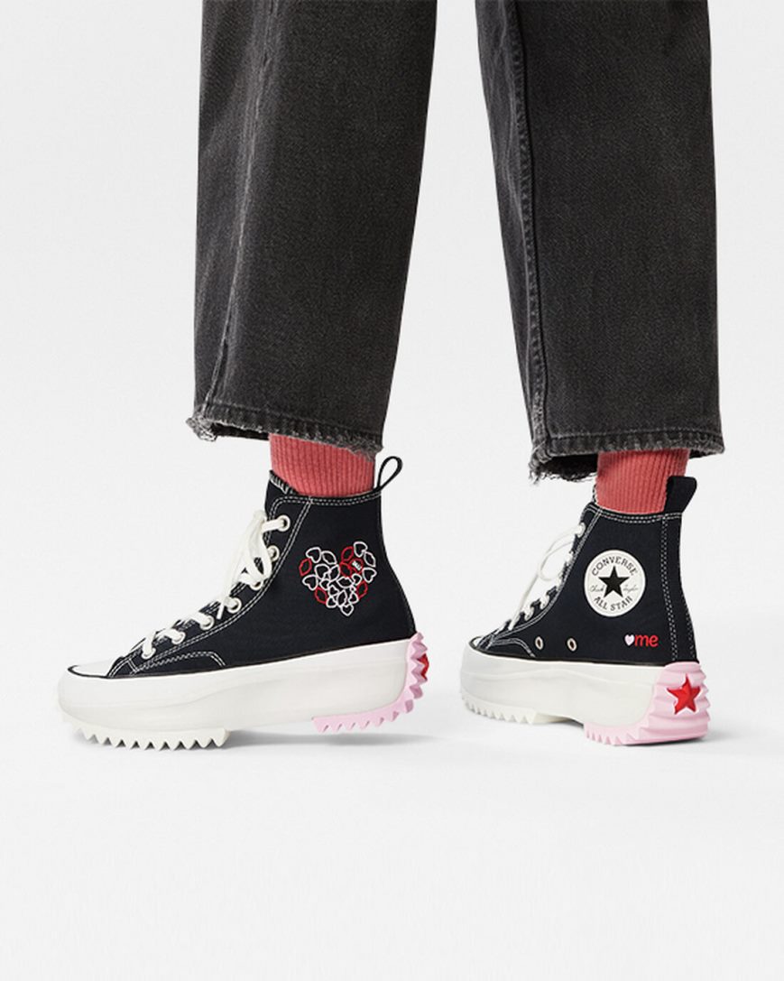 Zapatos Plataforma Converse Run Star Hike Embroidered Hearts Altas Hombre Negras Rojas | PE 2P40EL